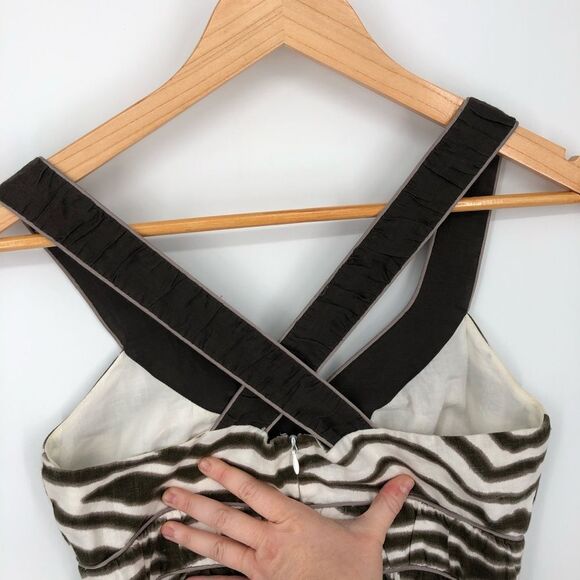 Banana Republic Linen Sun Dress Womens 0 Zebra Print Brown 100% Linen Cross Back - Picture 5 of 13
